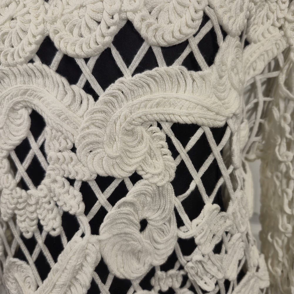 Next White Boho Chic Intricate Floral Crochet Knit Open Weave Sweater Size L - Picture 4 of 8